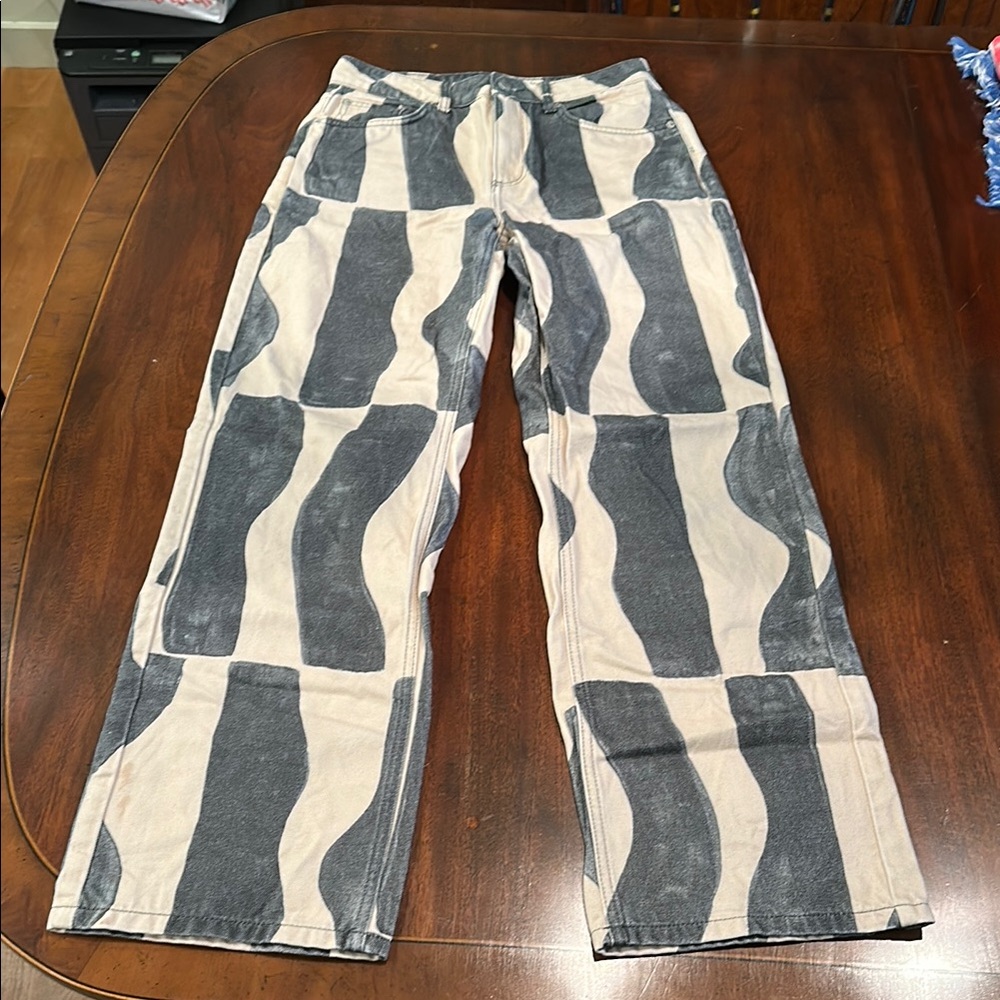 Women’s NA-KD brand black and white patterned denim. European size 34.